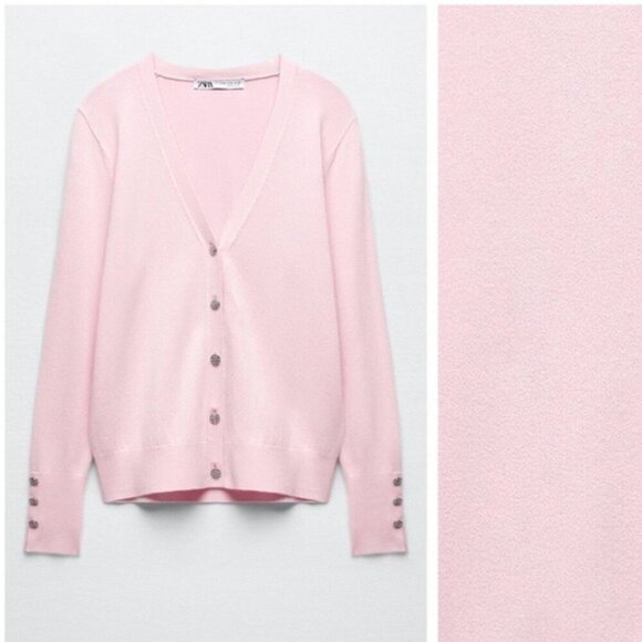 ZARA Soft Pink Button-Up Cardigan Size SMALL NWT - Picture 1 of 9
